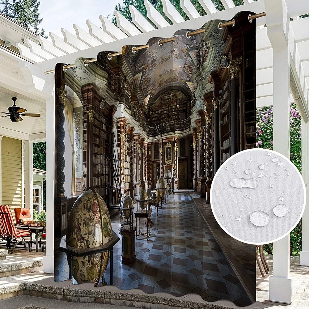 Outdoor Waterproof Old Castle Brick Wall PrintingCurtains Waterproof Window Drapes Shades Blinds for Living Room Porch Door Pergola Cabana Gazebo Grommet Top One Panel(17 80"x 92" 200cm x 234cm)