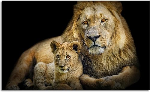 Miniatura 2 de Canvas Wall Art Lion And Cub Pictures Posters Printing Modern for Living Room Bedroom Animal Prints Decor With Framed 20"x12"