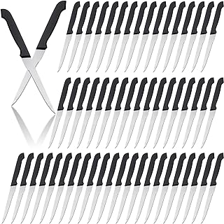 Therwen 100 Pieces Serrated Edge Pointed Tip Steak Knives Stainless Steel Steak Knife with Serrated Edge 8.8 Inch For Kitchen Restaurant Tableware Camping