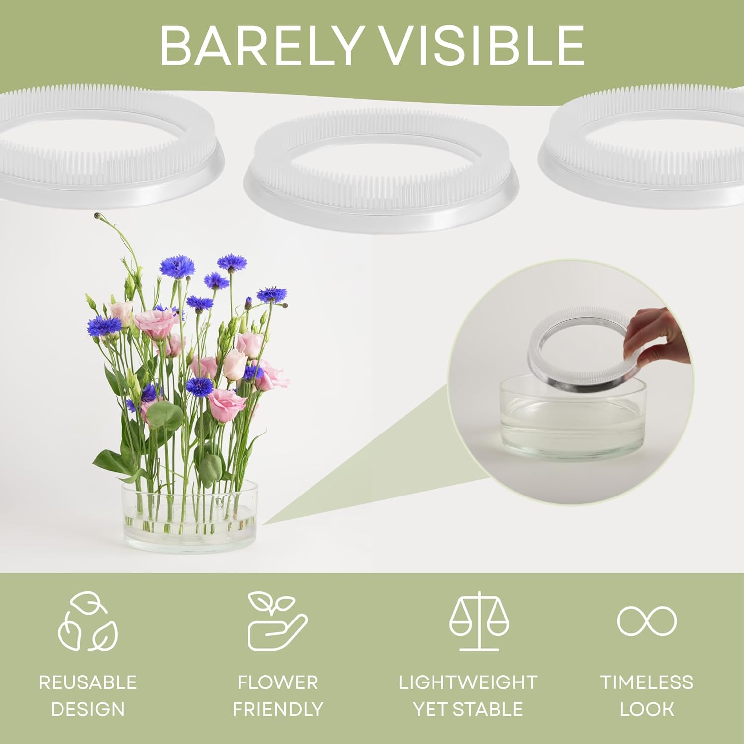 Flower Frog Ring 150mm/5.9" – Clear Plastic Kenzan-Style Arrangement Holder for DIY Floral Design, Ikebana, Home Decor & Wedding Centerpieces (1 Piece)