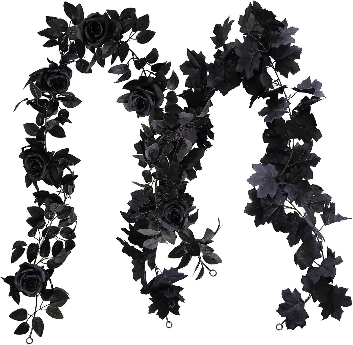 2Pcs Rose Garland 5.74 ft Rose Vines Flower Garland with Eucalyptus Leaf Vines for Table Room Party Office Indoor Outdoor Decor (Black)