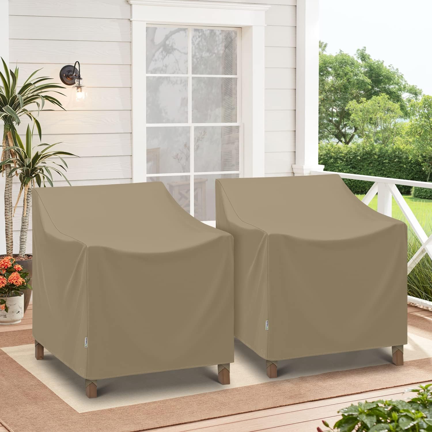 SunPatio Outdoor Chair Covers Waterproof 2 Pack, Heavy Duty Lounge Deep Seat Chair Covers, Fade & Rip Resistant Protector for Outdoor Furniture, All Weather Protection, 33.5"W x 37"D x 36"H, Taupe