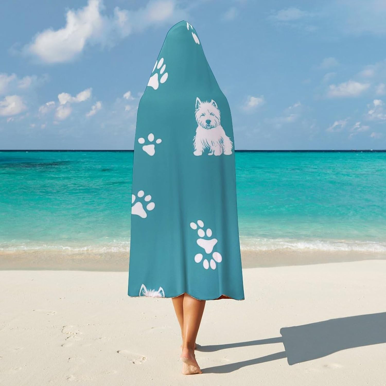 Westie Dog Wearable Blanket Oversized Throw Cape | Cozy Hooded Blanket Gifts for Women Men