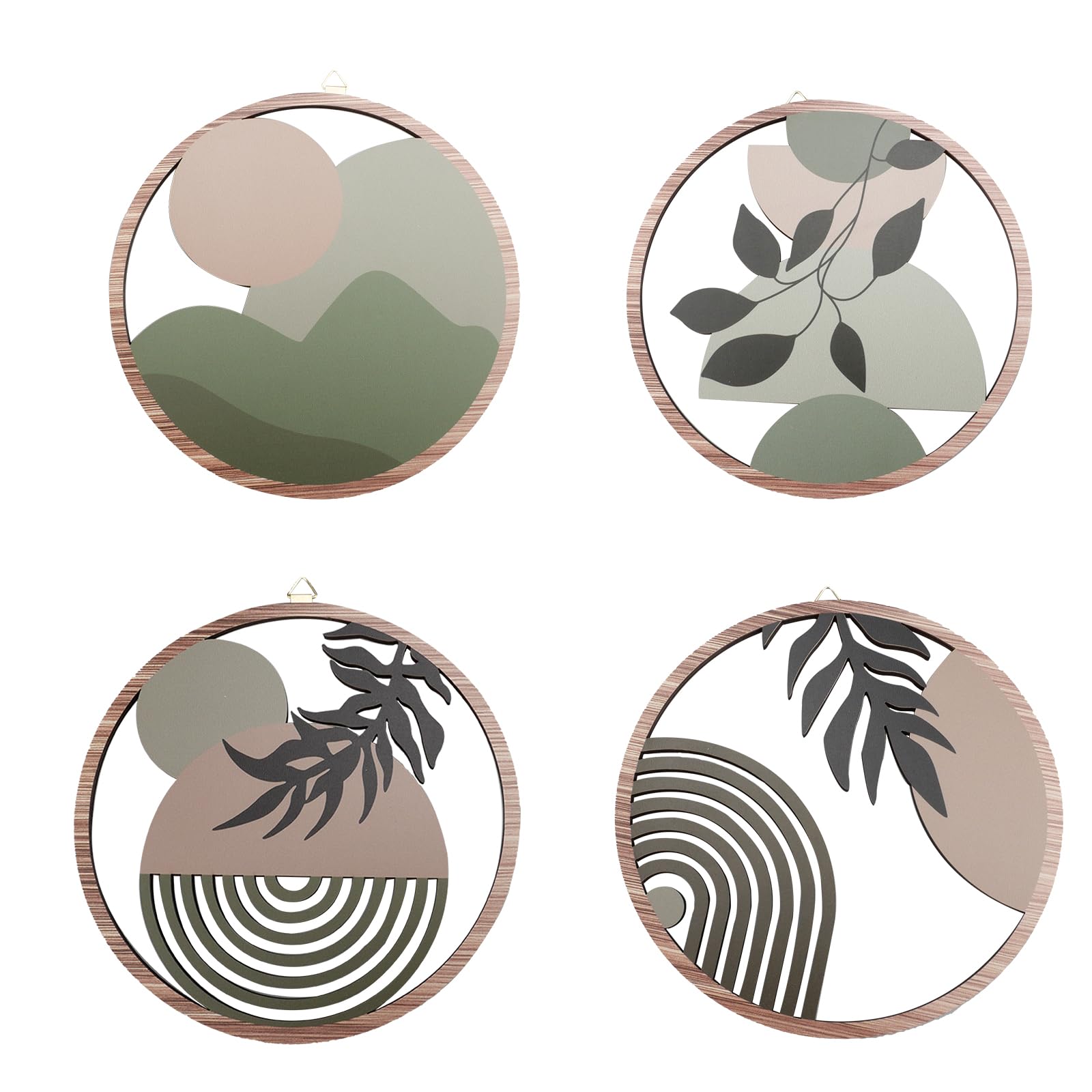 Boho Wall Hanging - Decorazioni della stanza bohémien | 4x decorazioni da parete bohémien in legno per camera da letto | Collezione di ornamenti creativi estetica minimalista rotonda decorazione per l