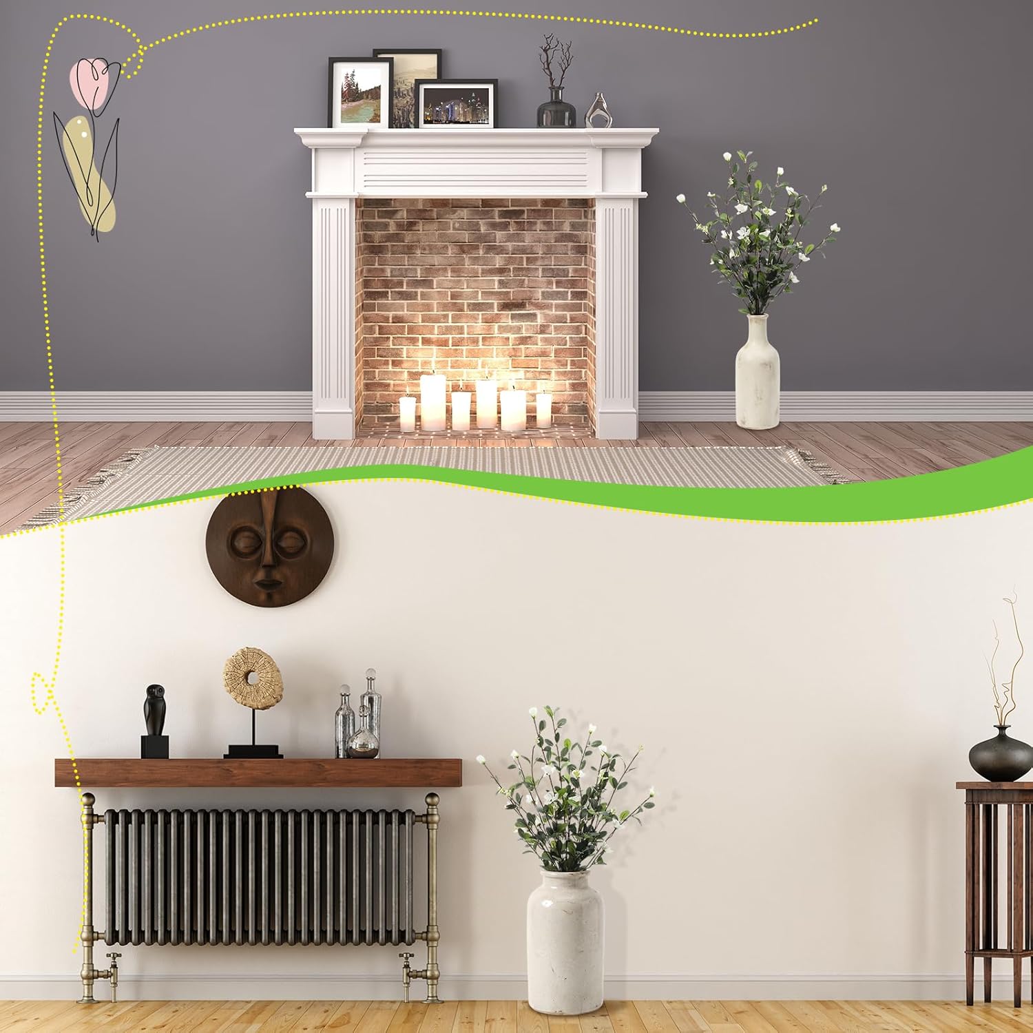 Giegxin 32 Inch Spring Artificial Blossom Branches Fake Spring Cream Blossom Branch 3 Pcs Faux Wild Petunia Flower Stems Bush Long Branches for Vase Floral Arrangement Wedding Party Decoration