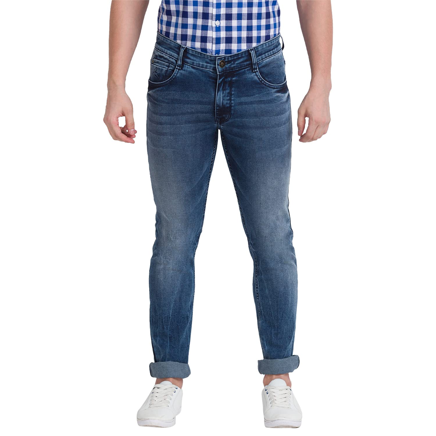 parx Men's Cotton Blend Twill Pattern Slim Tapered Fit Flat Front Jeans-picture-35
