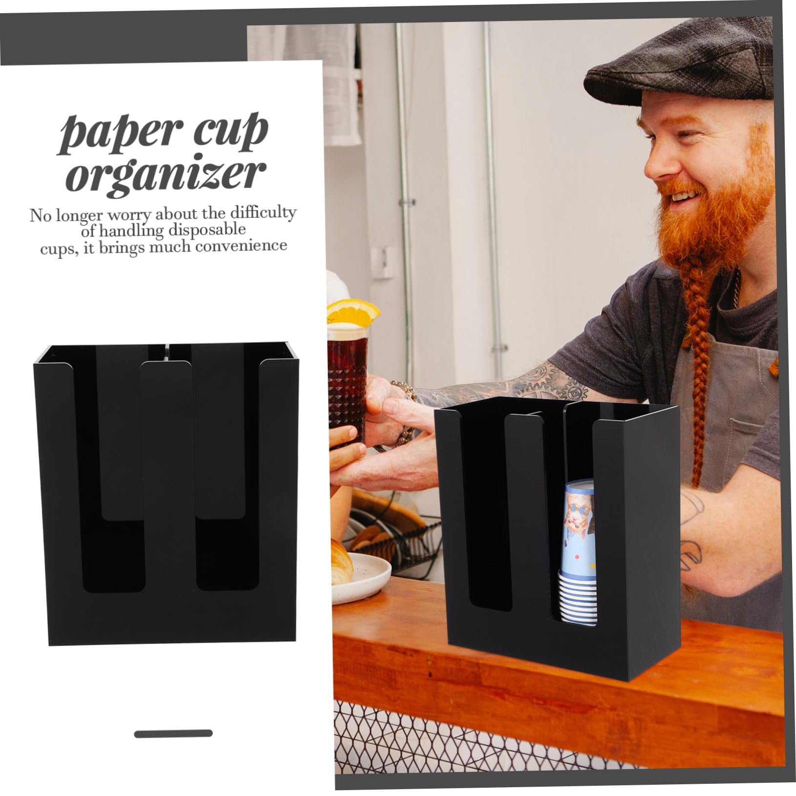 Organisateur Porte-gobelets en Acrylique Noir, Support Mural Bureau pour Rangement Pratique des Gobelets Papier chez Soi