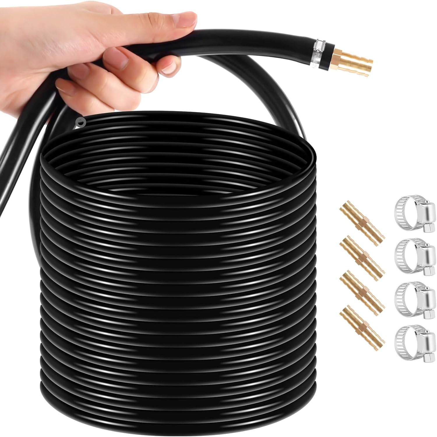 656 FT Weighted PVC Self Sinking Aeration Tubing, 3/8inch Pond Aerator Hose with 4 Copper Menders and 4 Stainless Steel Hose Clamps, Non-Toxic Pond Hose for Ponds, Fountains, Aquaculture