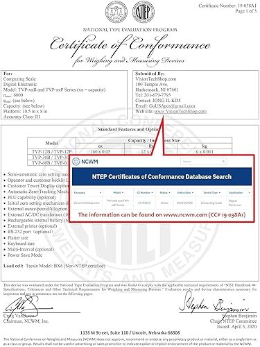 Miniatura 24 de VisionTechShop TVP-30P Báscula de cálculo de precios con pantalla de poste, Lb/Oz/kg, capacidad de 30 libras, legibilidad de 0.005 libras, NTEP