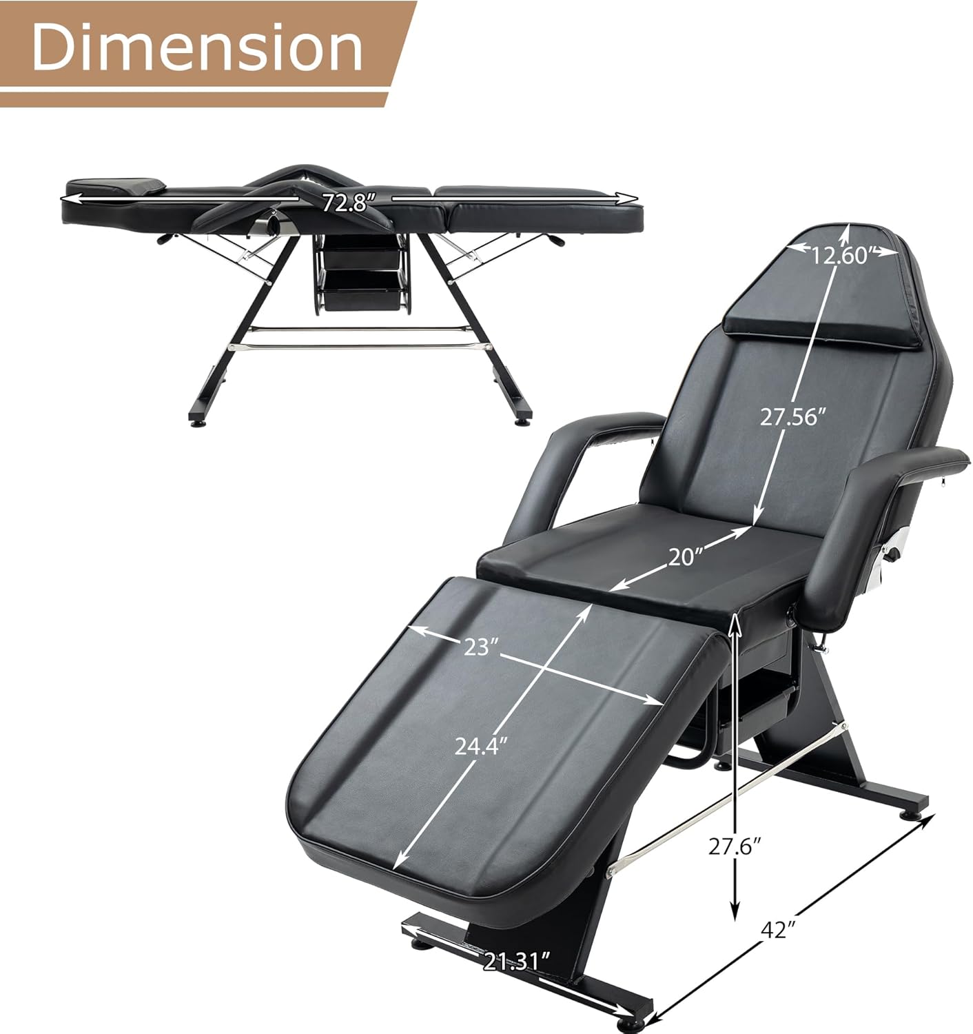 Multipurpose 3-Section Facial Bed Table, Massage Salon Tattoo Chair with Two Trays and Hydraulic Stool, Esthetician Bed, Adjustable Beauty Barber Spa Beauty Equipment