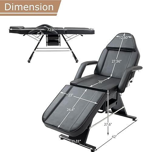 Miniatura 2 de Silla de tatuaje con taburete hidráulico, multiusos profesional de cuero de salón esteticista, mesas de masaje ajustables actualizadas para camas