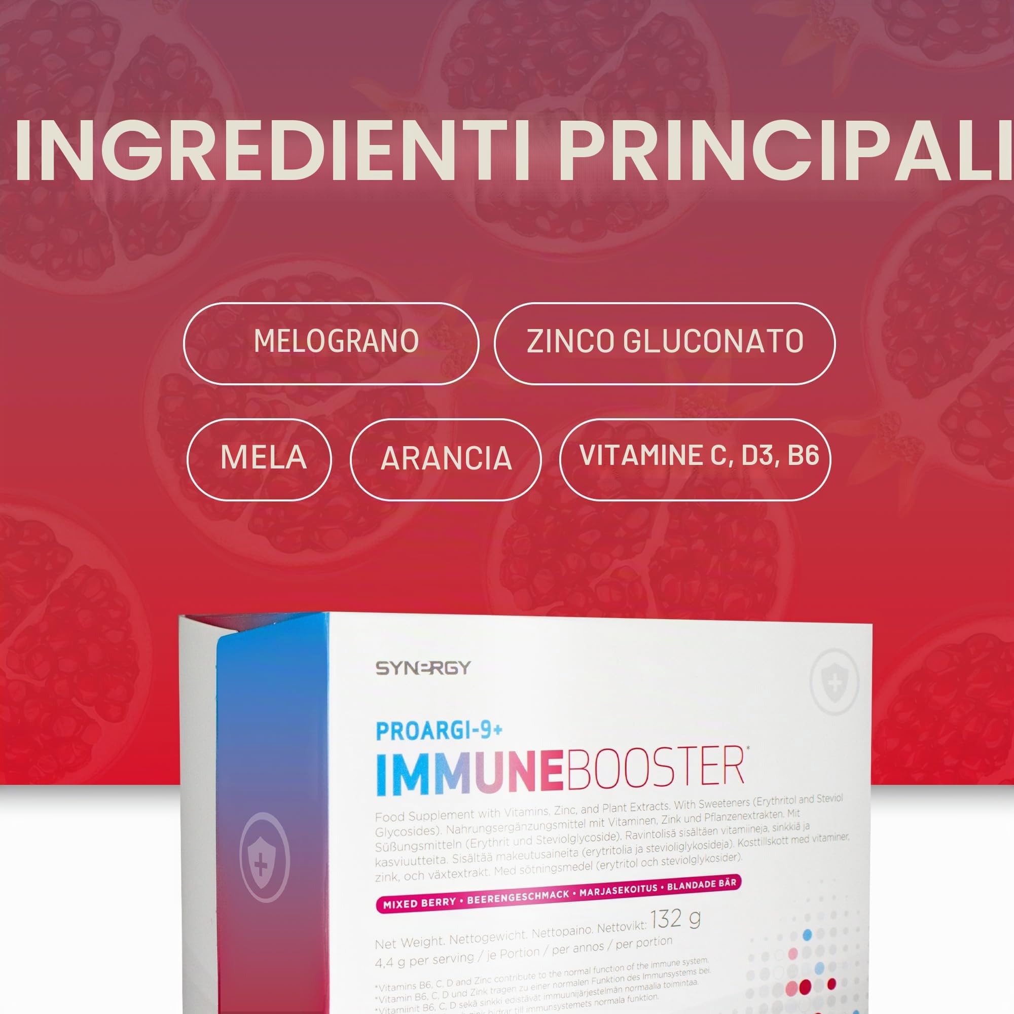Synergy Worldwide ProArgi-9+ Immune Booster 30 Dosi | Integratore vitamine C, D3, B6 | Supporto sistema immunitario | Antiossidante | Sostiene salute e benessere generale | Gusto frutti di bosco