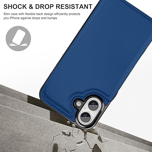 Miniatura 5 de Funda de piel tipo cartera con tarjetero y función atril para iPhone 15 Pro, cierre magnético, a prueba de golpes, resistente funda protectora para