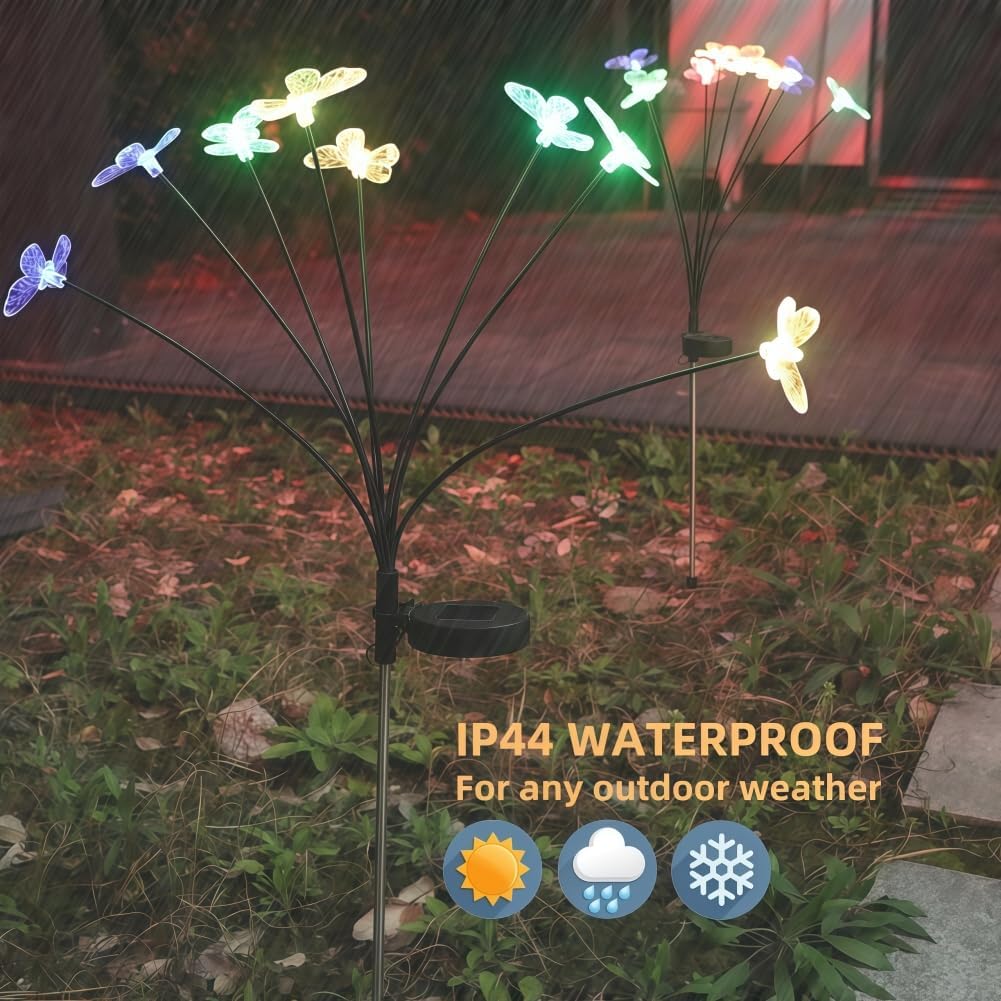 Solar Garden Lights Outdoor Waterproof 4 Pack 32 LED Decorative Color Changing Swaying Butterfly Lights Garden Decor Stakes for Outside Yard Pathway Lawn Grave Decor