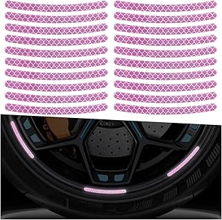 20PCS Car Wheel Stripe Reflective Stickers, Anti-Scratch Rim Decals for Vehicles, Night Safety Warning Tape Decal, Car Wheel Decorative Stripe Stickers for Motorcycles, Bicycles (Neon Pink)