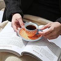 Vista 2 de Selamica Ceramic 2 oz Espresso Cups, Small Expresso Coffee Cup Set with Saucers, Porcelain Mini Demitasse Cups for Latte Mocha Tea, Set of 6