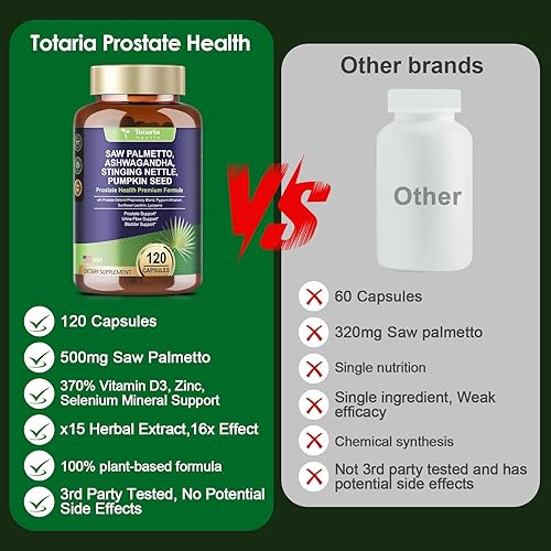 Miniatura 7 de Totaria Paquete de 2 suplementos orgánicos para la salud de la próstata para hombres con raíz de ashwagandha, ortiga picante, semillas de calabaza,