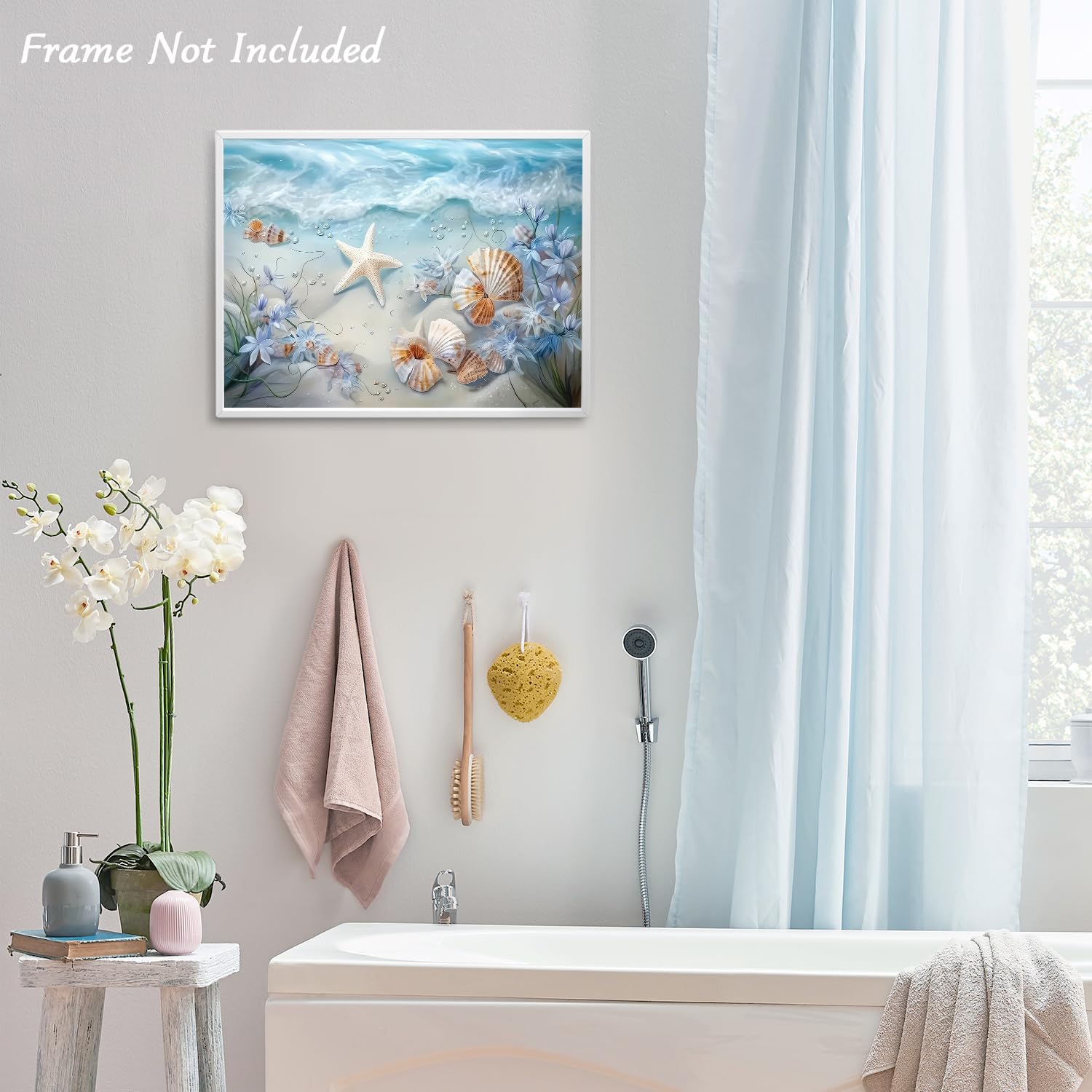 Dazzlewall Ocean Waves Canvas Wall Art Sea Shells and Starfish Picture Ocean Beach Print Poster for Bathroom Bedroom Living Room 12x16 in Unframed - Image 2
