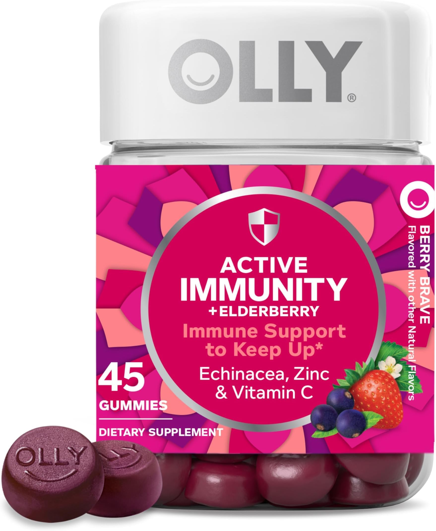 Gummy Active Immunity+Elderberry, 45 Gummies (1 Pack), Berry Flavor