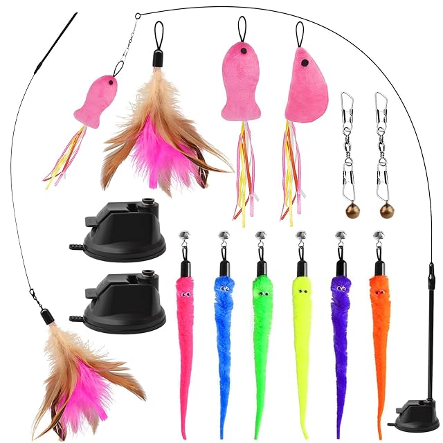 winbarry Juguetes Gatos,Pluma con Ventosa,Juguetes para Gatos con Campana,para Gato Jugar Solo Juguetes…