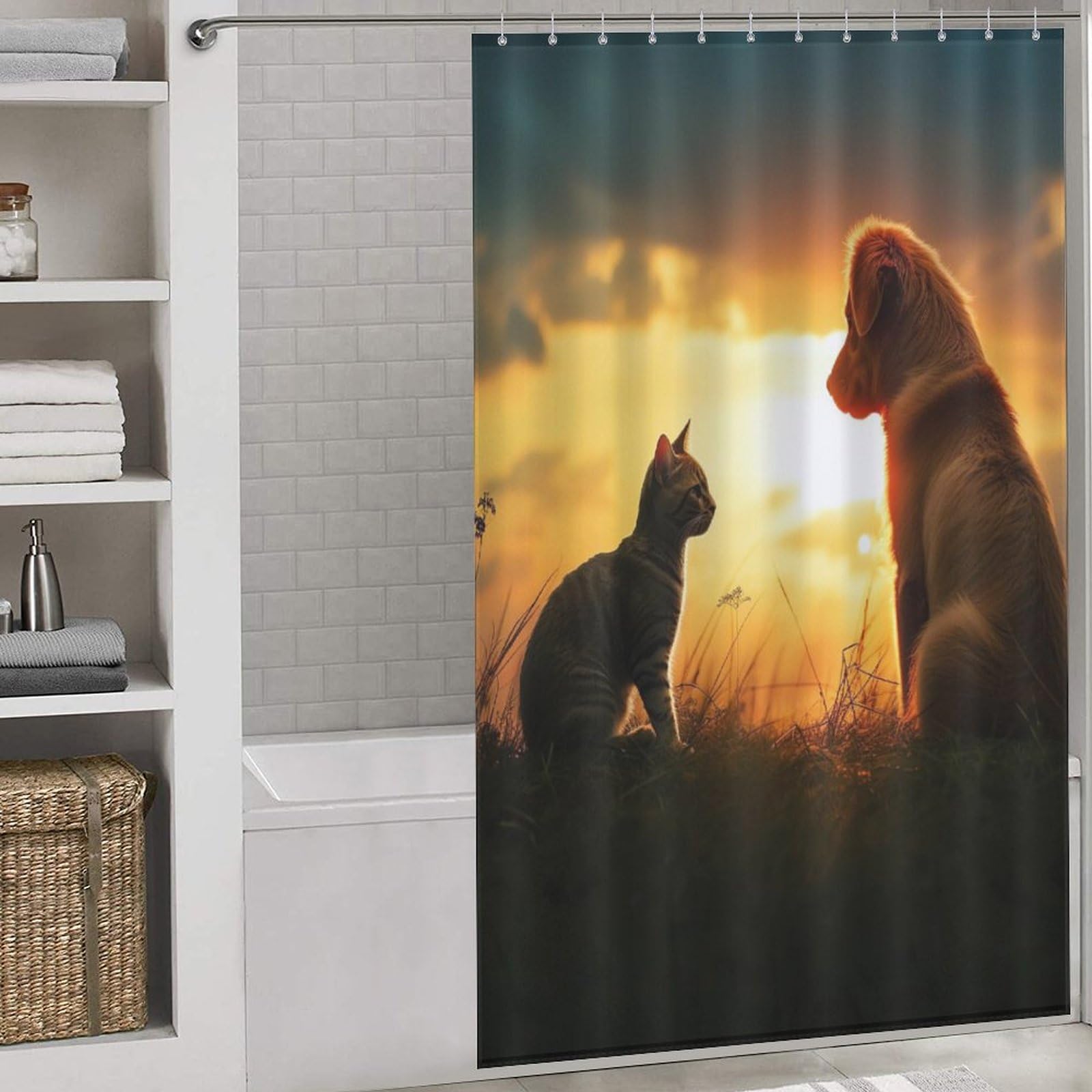 Rideau de douche chien tissu polyester 140x183 lavable en machine