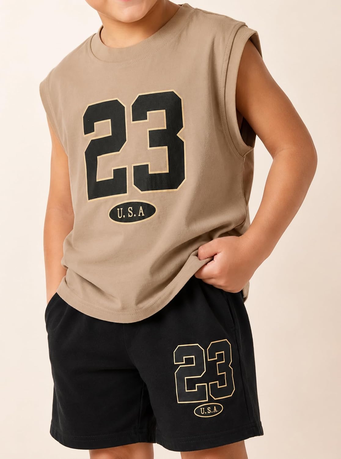 Boys 2 Piece Summer Outfits Sleeveless Athletic Tank Top and Shorts Set