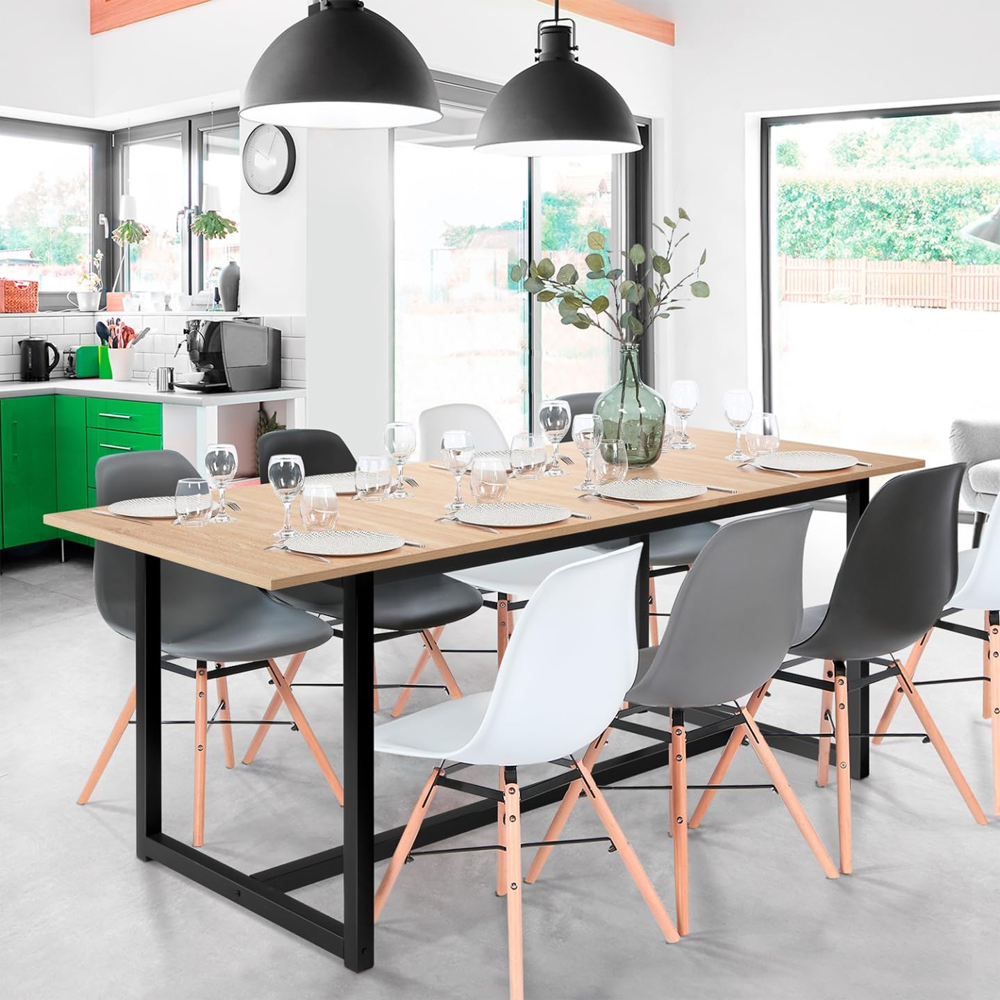 IDMarket – Mesa de comedor extensible rectangular Detroit 6-10 personas, diseño industrial 160-200 cm