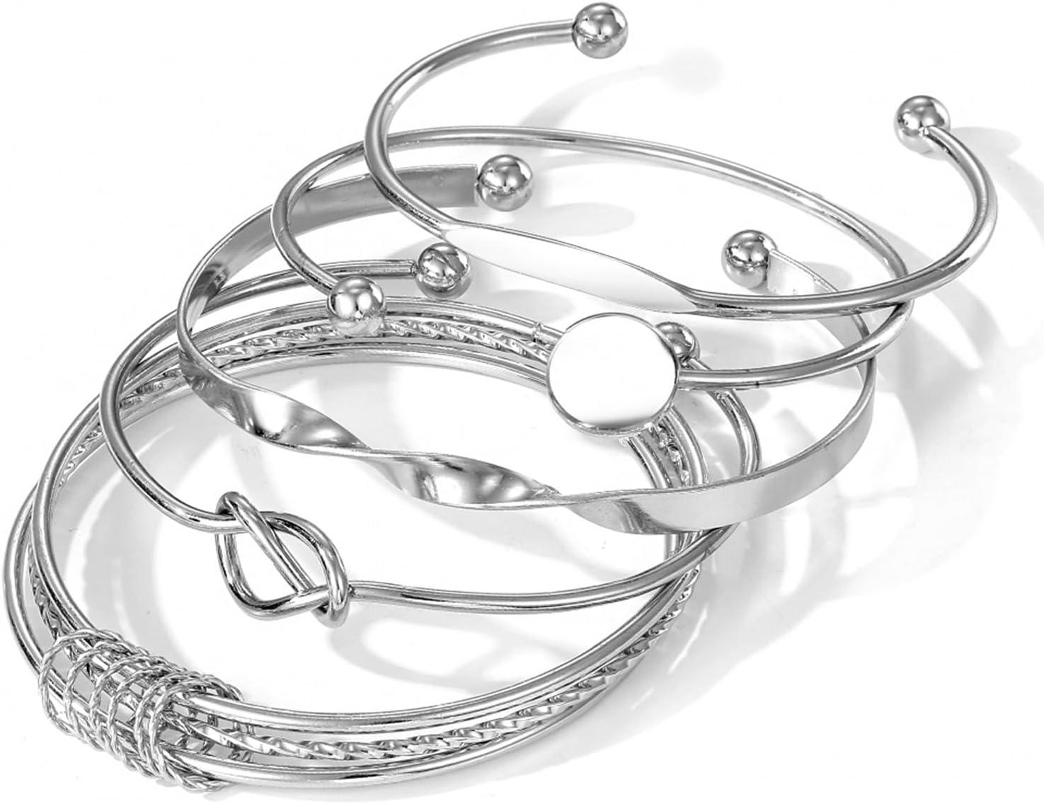 17IF Silver Bangle Bracelets For Women Multi Layer Cuff Bracelet Set