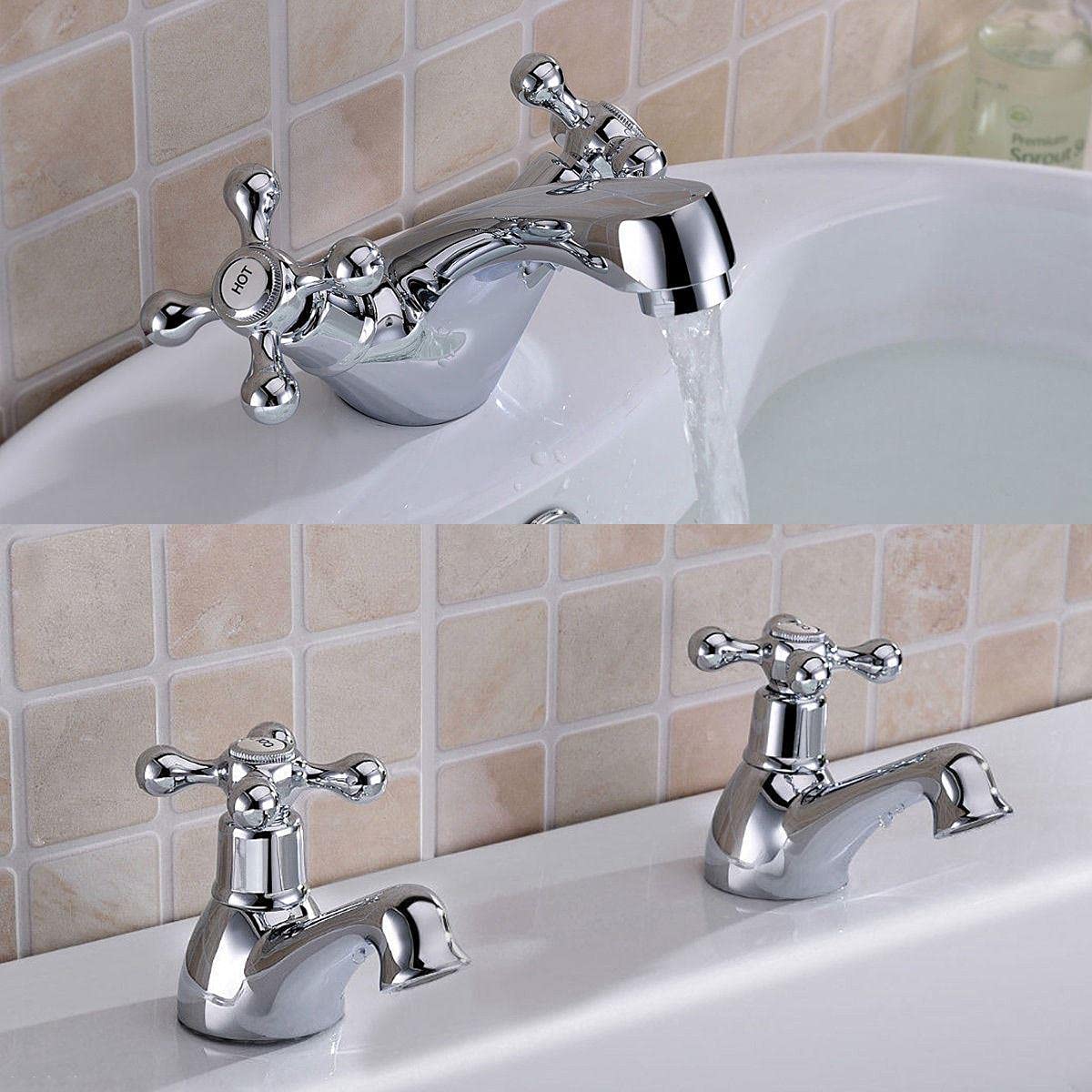 Nes Home Trafford Victorian Bath Taps & Basin Mono Mixer Tap Set And Waste Chrome