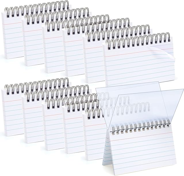 Koogel 500PCS White Index Cards, Double Covers Notepads with Lines Revision Card with Spiral for School Office Household Memory Learning Taking to Do List