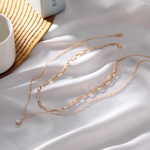 Miniatura 6 de ZOERAY Gold Layered Necklace for Women 14K Gold Plated Dainty Necklace Diamond Cross Heart Pearl Snake Pendant Necklace Herringbone Paperclip Chain