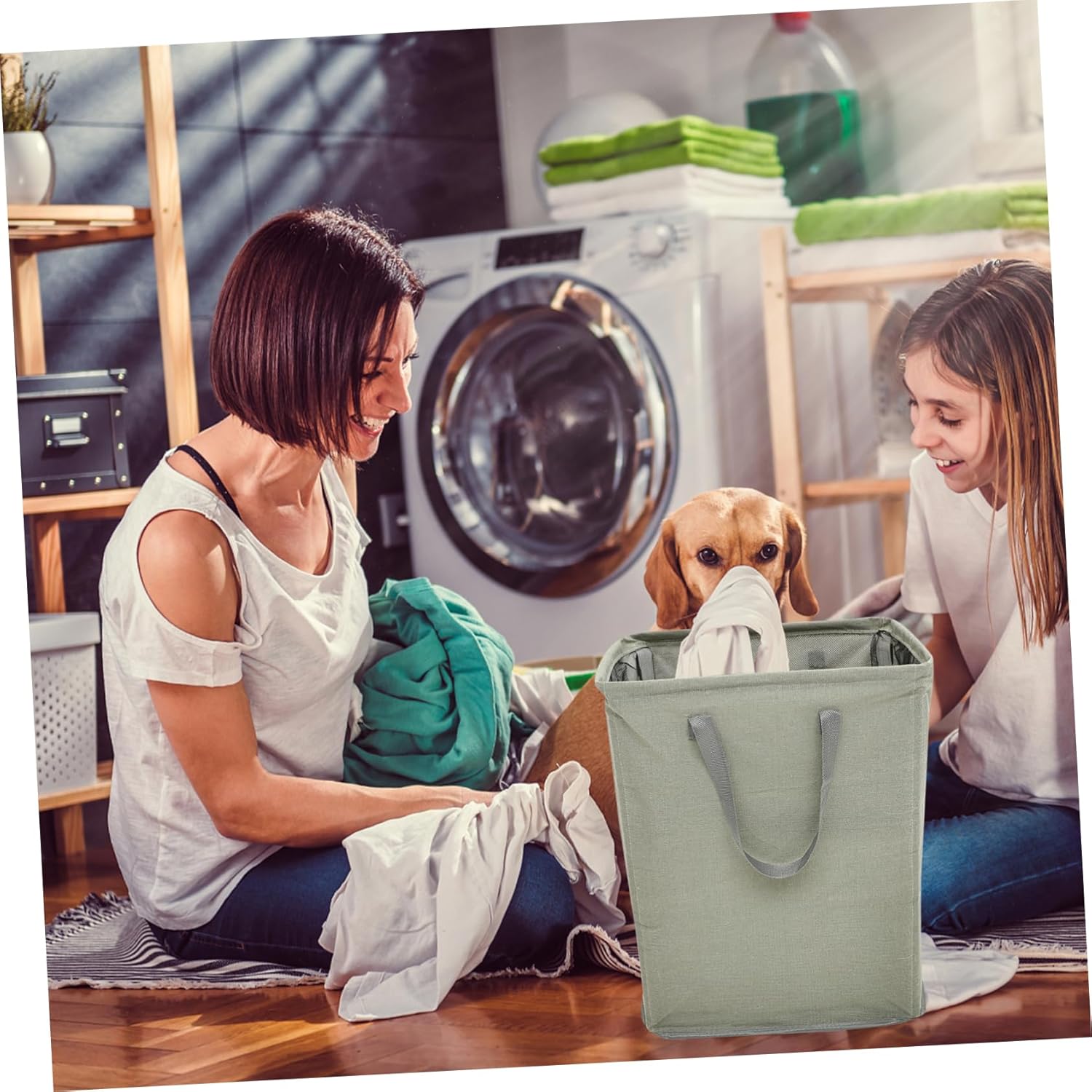 Collapsible Large Laundry Basket with Double Handles Cotton Linen Foldable Storage Hamper for Clothes Nursery and Home Organization Dustproof Grey Fabric Pouch