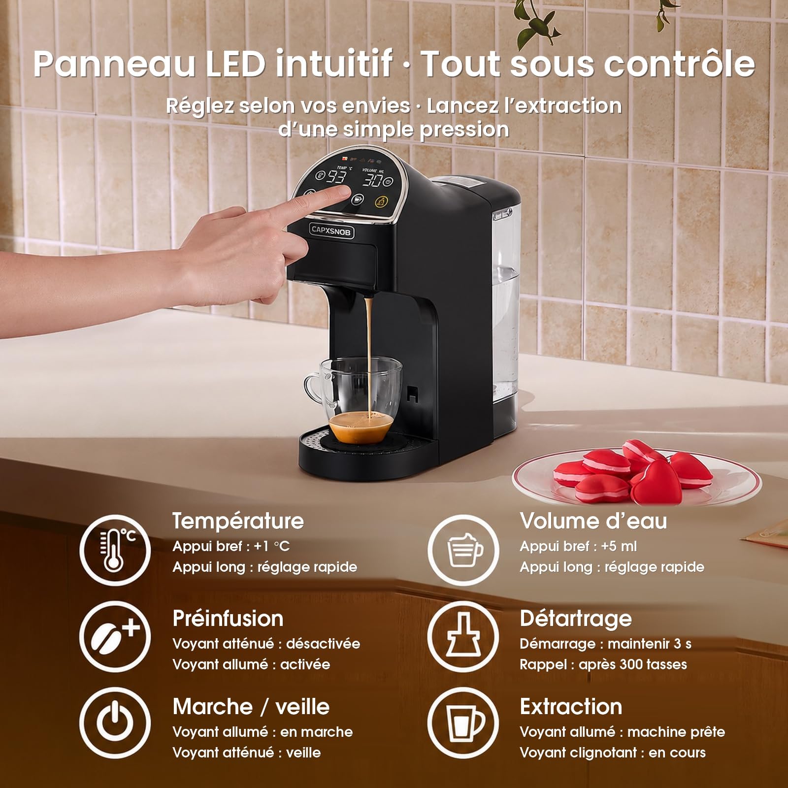 Magician2 Machine à capsules 5 en 1 pour Nespresso, Dolce Gusto, Lavazza A Modo Mio, ESE 44 mm dosettes et poudre de café, 20 bar, 1400 W, 1,2 l, écran tactile et débitmètre, sans BPA, machine à café
