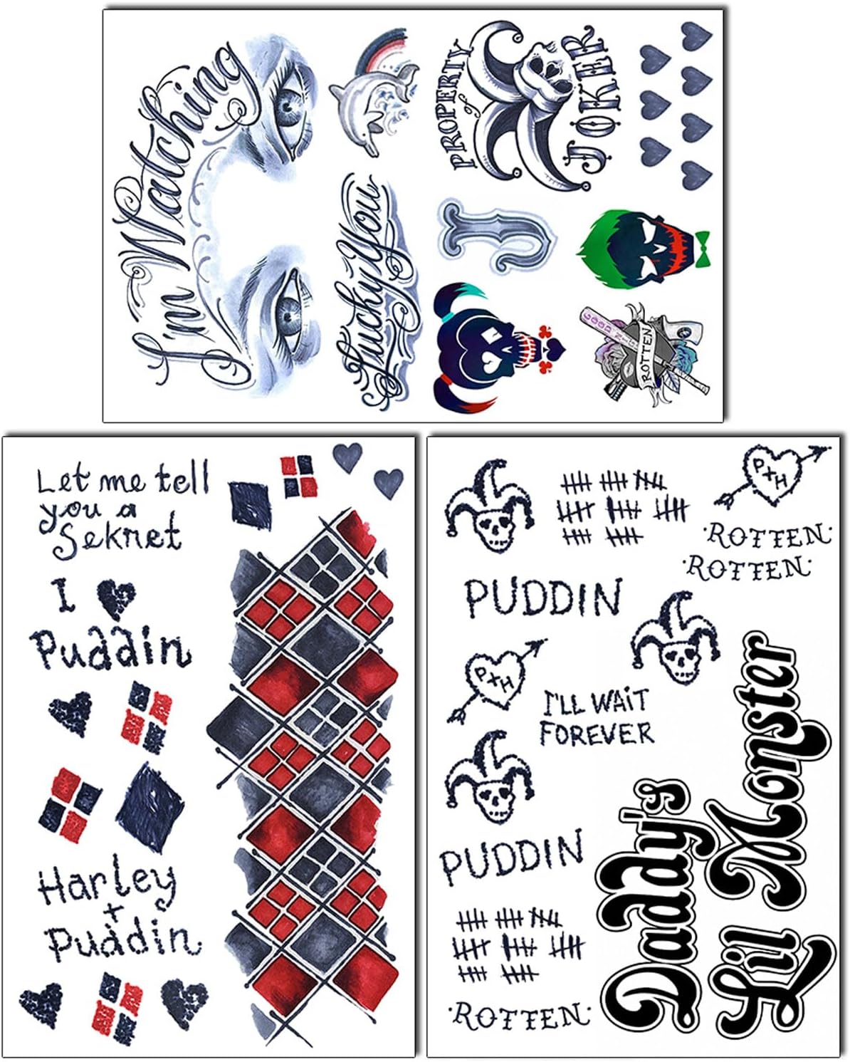 3 Sheets Temporary Tattoos Tattoo Sticker Perfect for Halloween Cosplay Costumes and Party Accessories