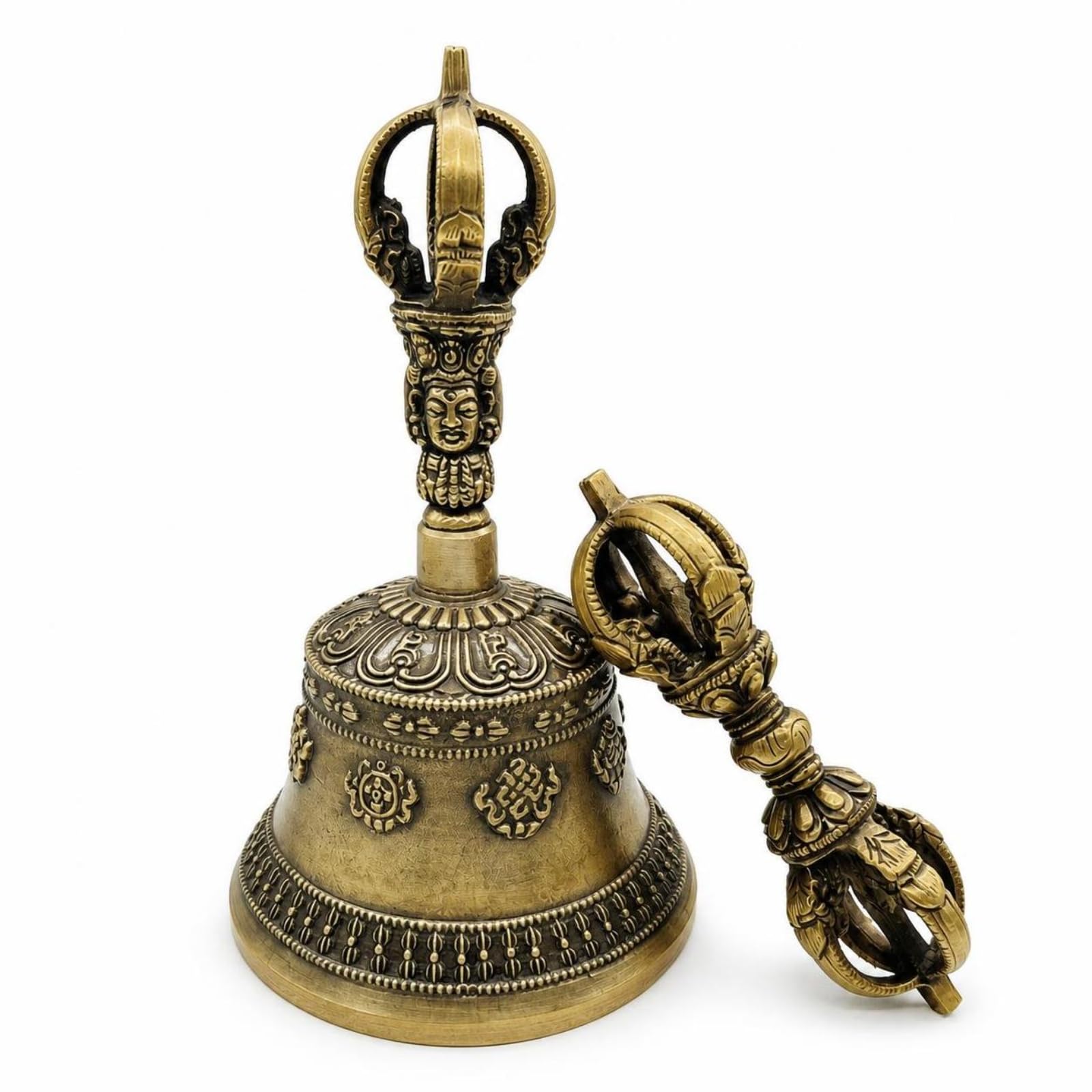 Campana in Rame Campanella Rituale Campanello Meditazione Campana Cerimoniale con Artigianalità Tradizionale E Linee Montane con Mazzuolo per Meditazione Guidata Suono Casa, Medio