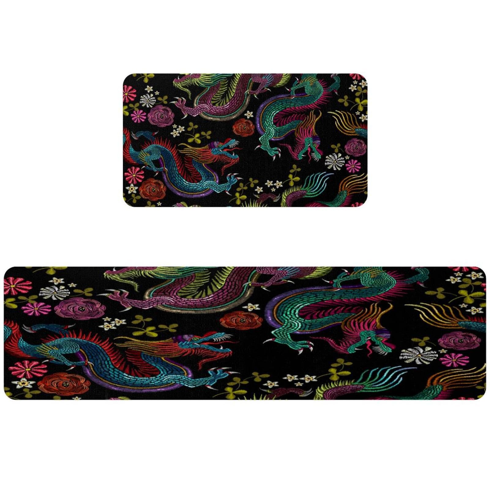 Alfombrillas de cocina bordadas VAPOKF de alta absorción y diseño dragón