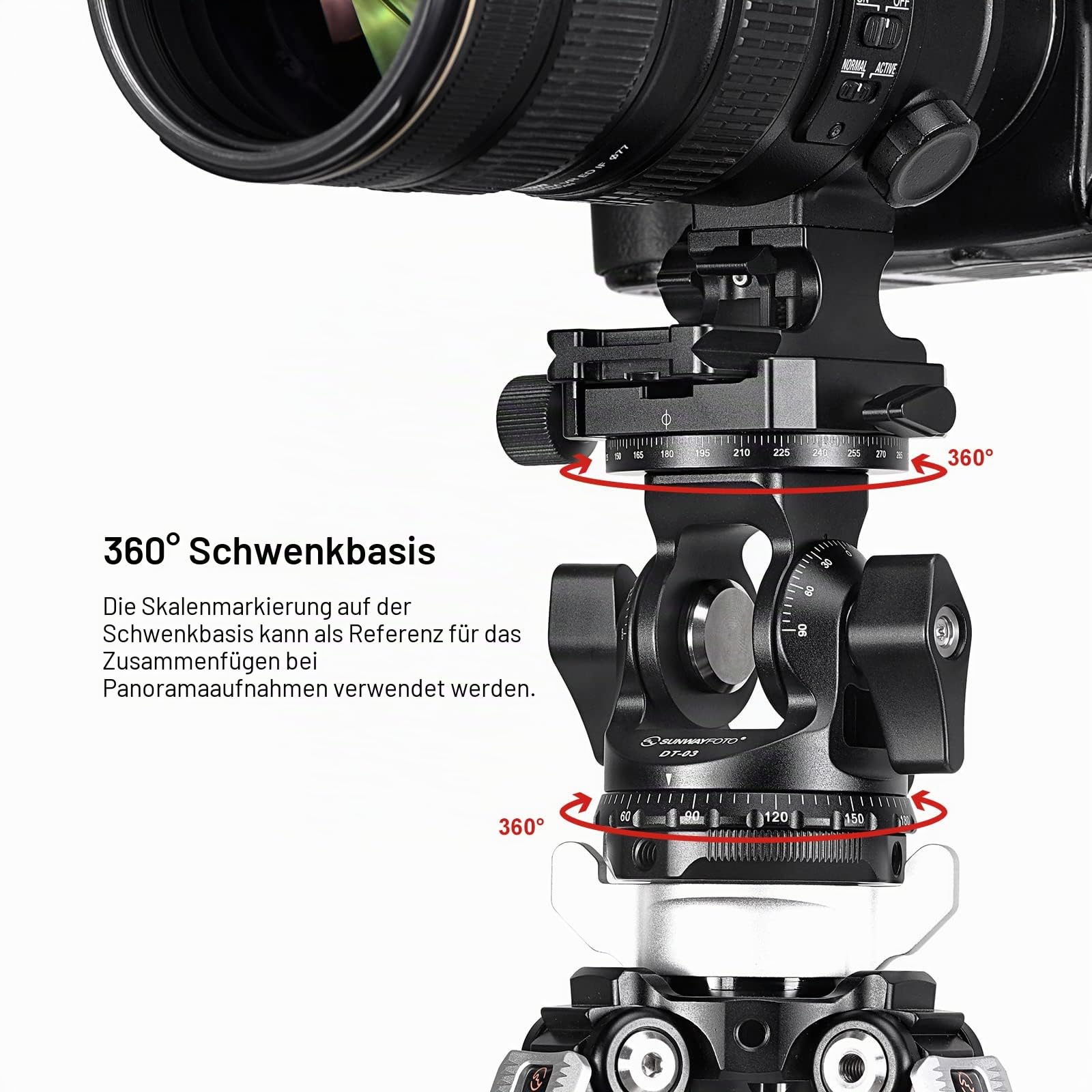 SUNWAYFOTO DT-03R Zwei-Wege-Kippkopf für Einbeinstativ und Stativ mit Panorama-Drehklemme,15kg Tragkraft