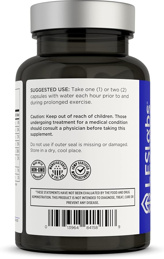 LES Labs Lyte Fuel Electrolyte Replacement Supplement, 100 Capsules | Endurance & Performance Support, Muscle Cramping & Keto Support, Magnesium, Zinc, Potassium & Chromium, Non-GMO