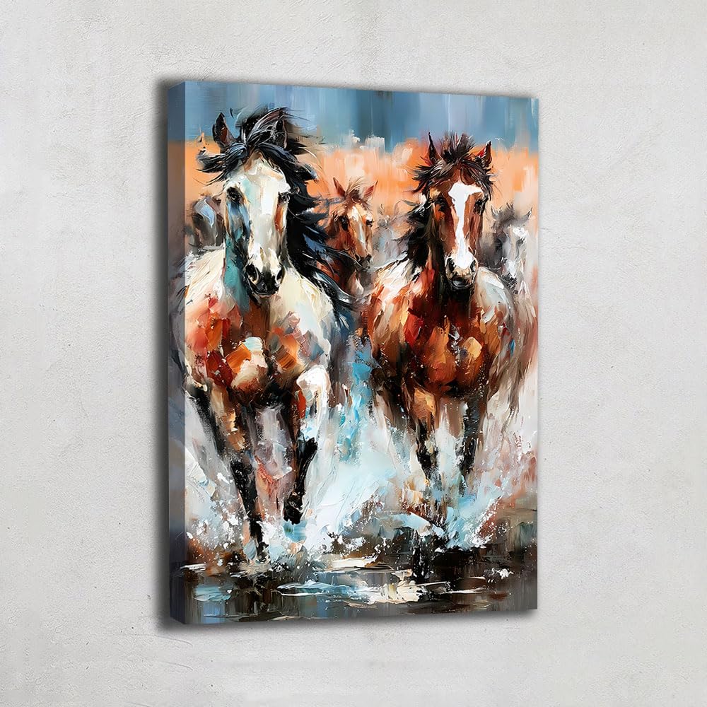 Quadro lungo verticale moderno con animali – Poster decorativo da parete con cavallo, tela astratta di grande formato, decorazione da parete contemporanea – idea regalo cremagliera originale, 60 x 40