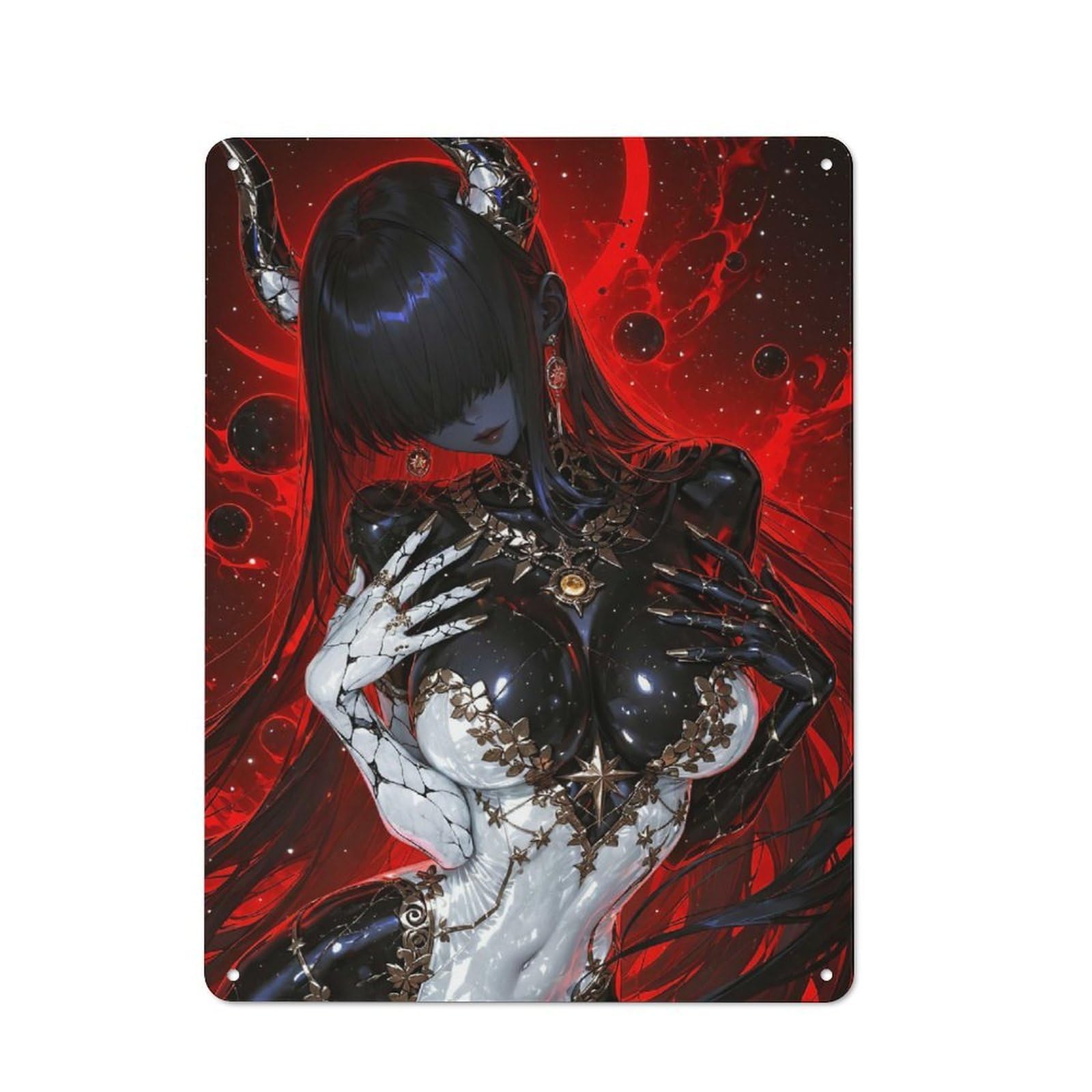 Junmoney Style-14 Loft Style Metal Wall Sign 40X30cm Featuring Demoness, Studio Wall Art For Loft, Studio, Office Or Creative Room