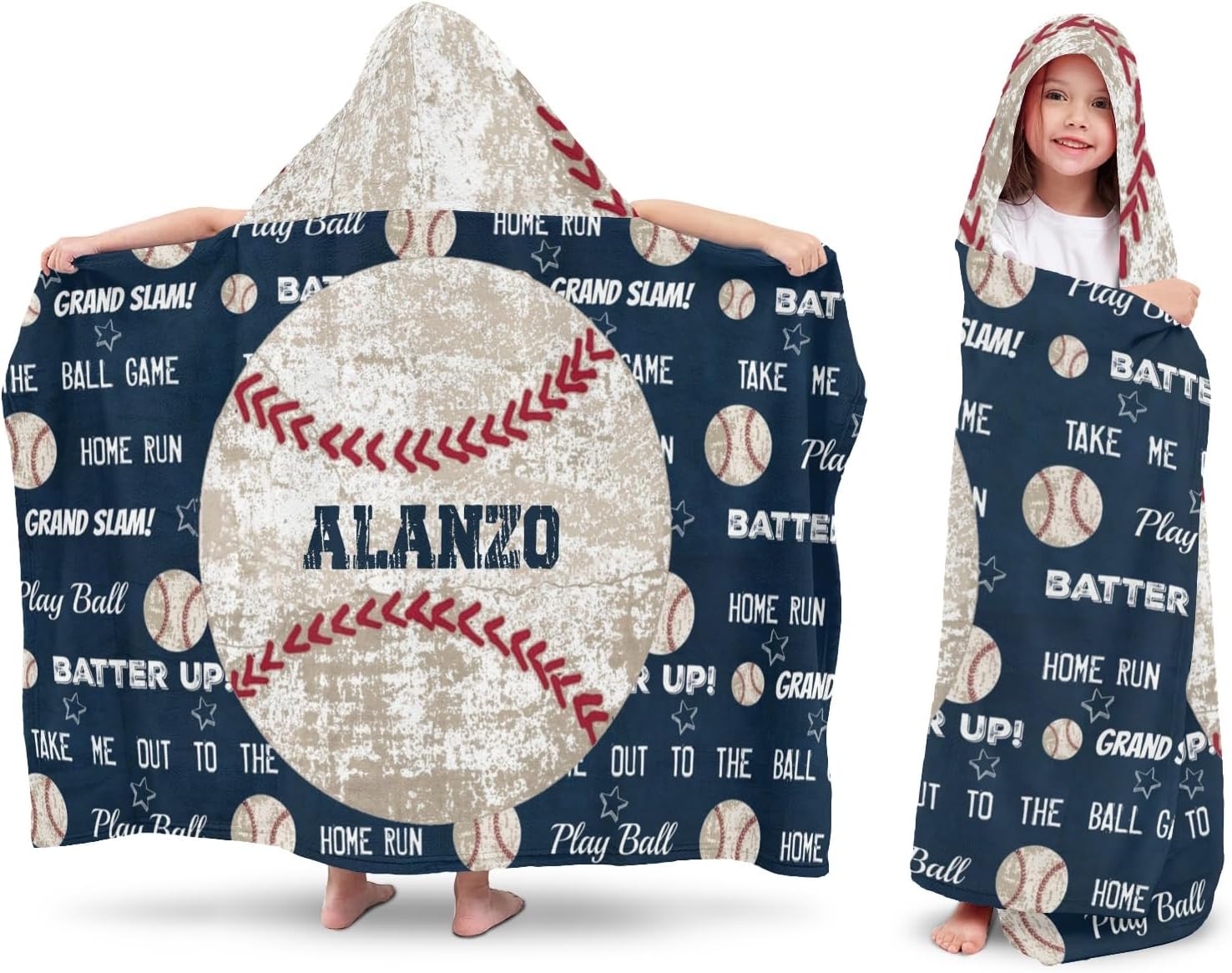 Baseball Vintage Kids Hooded Beach Towel | Soft Thick Absorbent Cotton (30X50 inches) Beach | Pool Towels | Wrap Bathrobe for Boys Ages 3-10