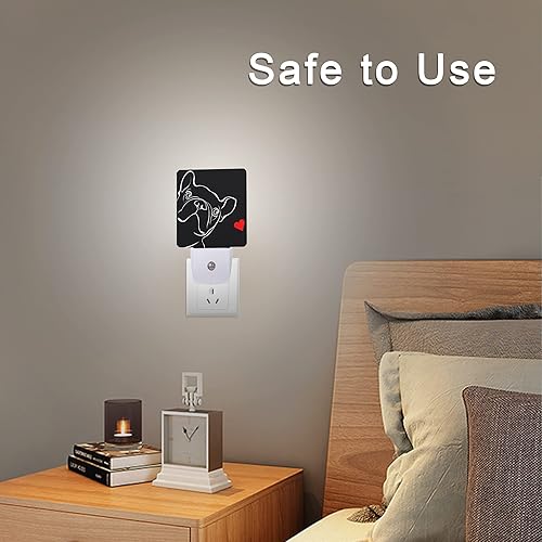Miniatura 6 de Bulldog francés perro rojo corazón luz nocturna enchufable LED luces nocturnas sensor automático lámpara de noche lámpara de atardecer a amanecer