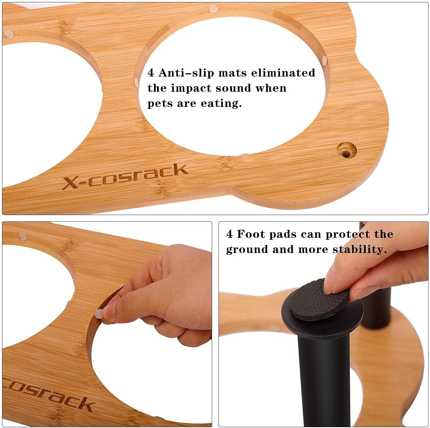 Elevated Small Dog Cat Bowls, Unique Bone Shape Bamboo Raised Dog Bowl Stand with 2 Stainless Steel Bowls, Anti-Slip for Pets Puppy Small Dogs Cats Food Water Bowls