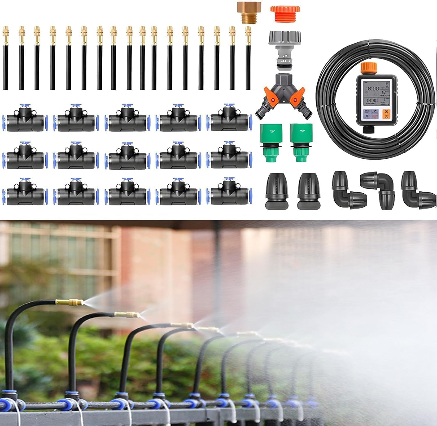 Kit Timer Automatico for irrigazione a Goccia Tubo Metallico con Copertura Completa 20-50 m(40m+Controller)