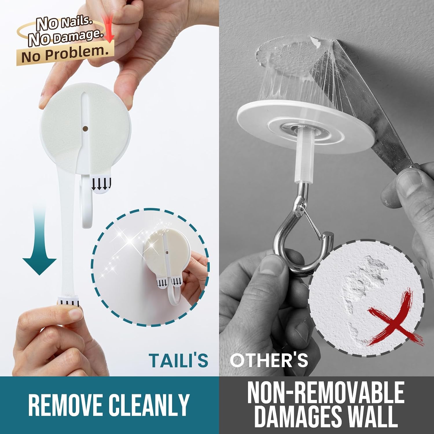 TAILI Adhesive Ceiling Hooks for Hanging Plants, No-Drill 6 Pack White