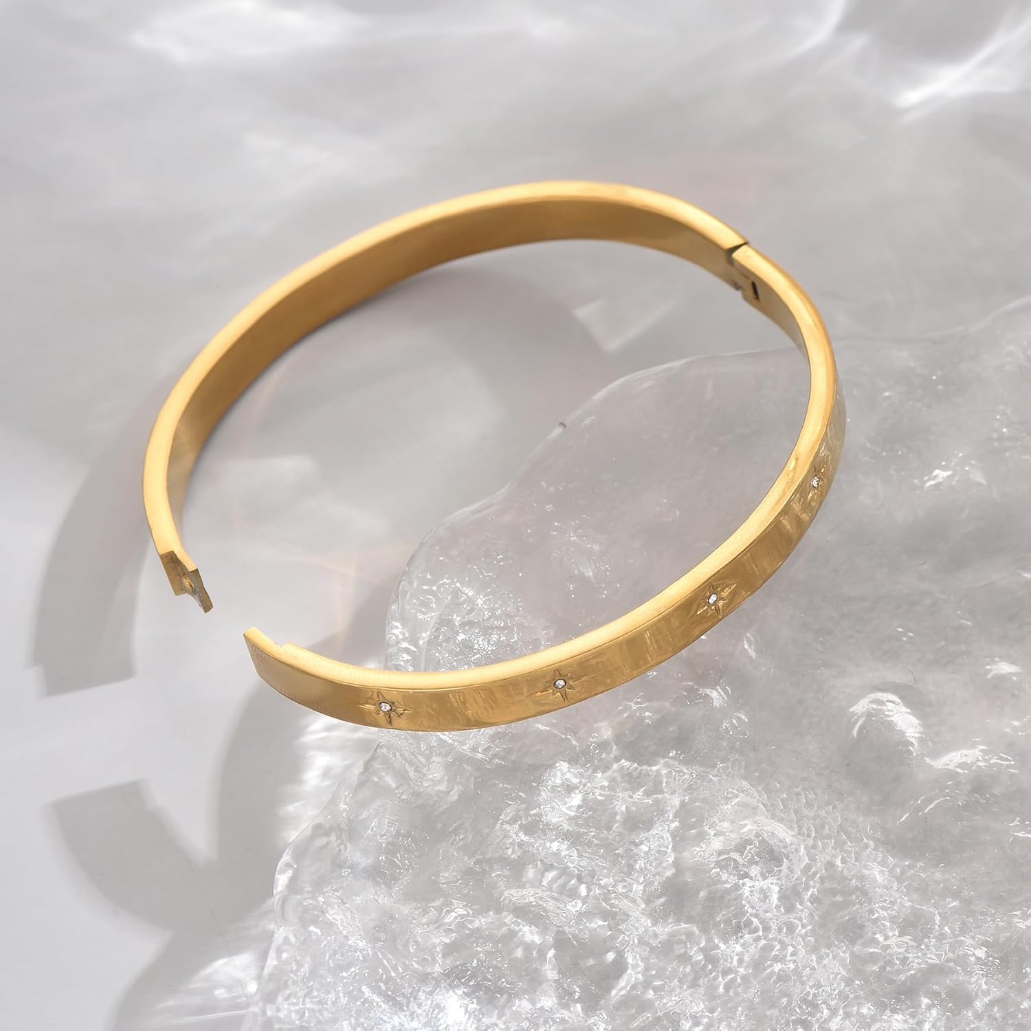 Gold bracelet for Women 18K Gold Plated Bamboo Watch Band Star Labyrinth Bangle Bracelets Dainty Stainless Steel Jewelry Gifts - Image 5