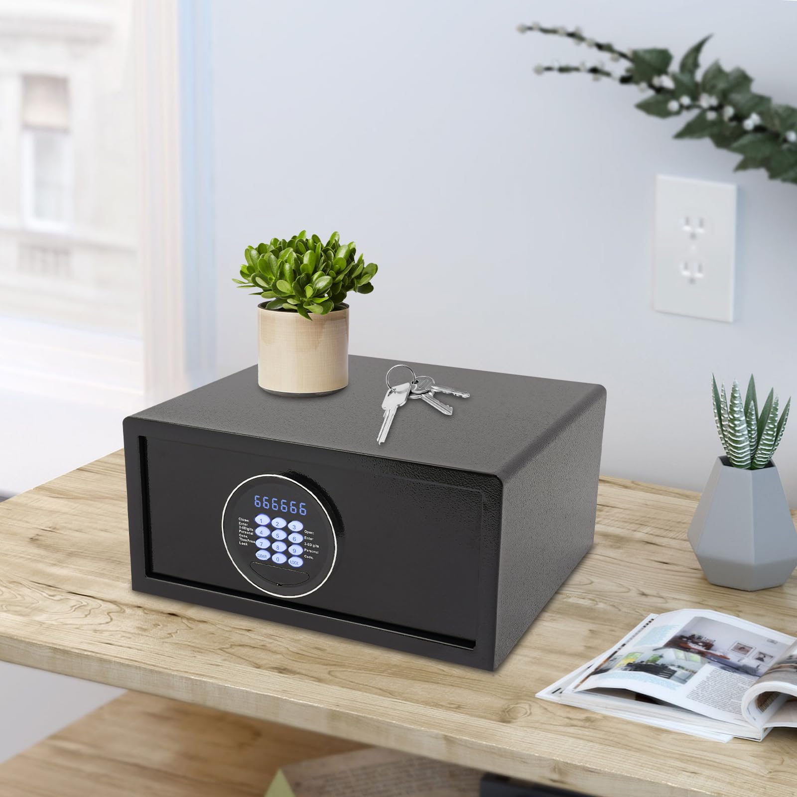 Armario de seguridad de 42 x 37 x 20 cm, caja fuerte para llaves de pared, contraseña personal de 3 a 6 dígitos y contraseña de administrador de 6 dígitos, interfaz USB