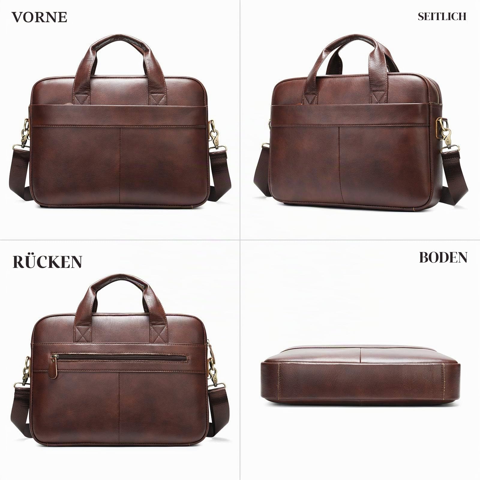VINBAGGE Businesstasche Herren Echtleder Aktentasche Männer Handtasche Vintage Laptoptasche Arbeitstasche Damen Umhängetasche Schultertasche für 14 Zoll Notebook