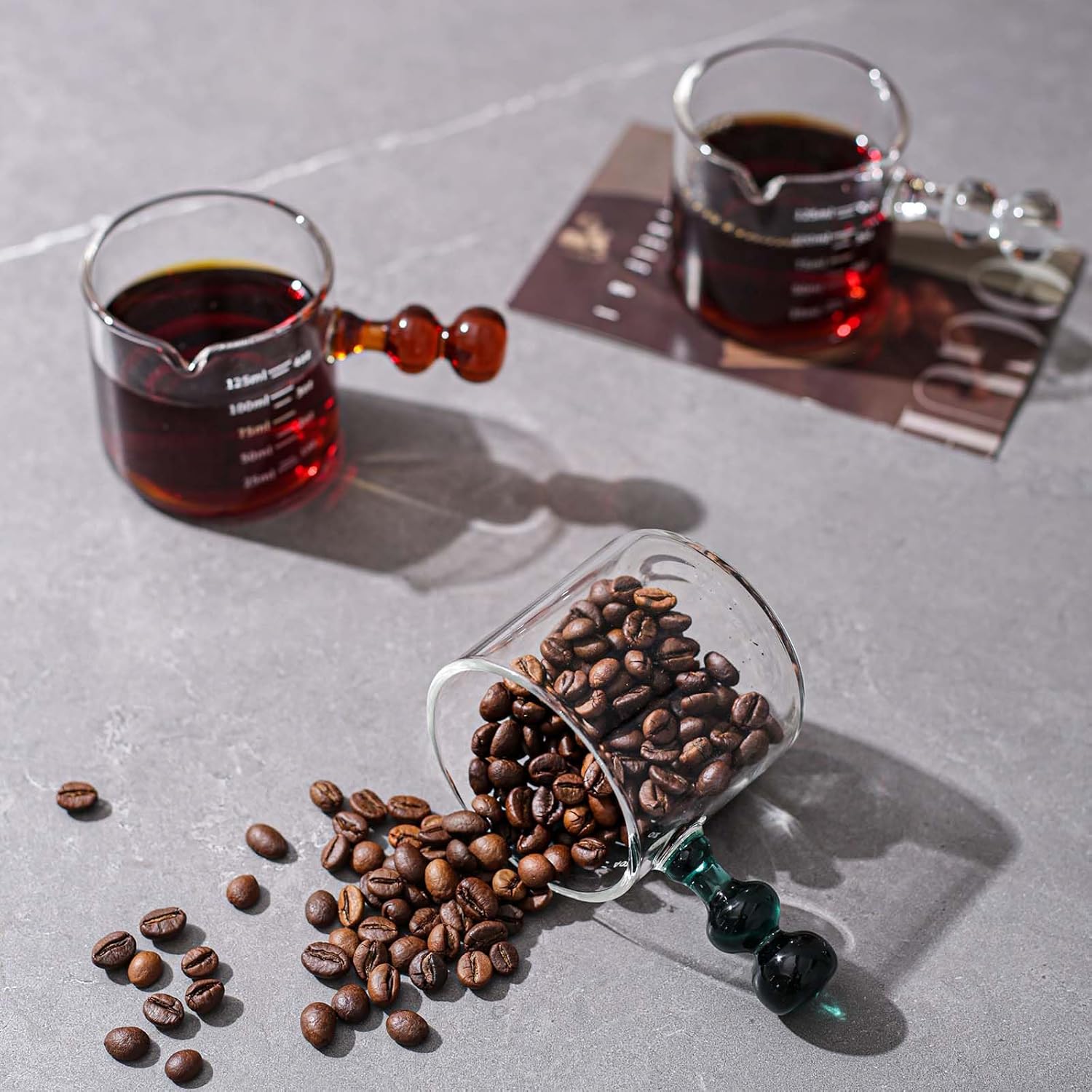 3-Pack Espresso Glass Measuring Cup With Handle Expresso Shots Cup Single Spout Glass Pitcher For Espresso Shots And Milk Froth Clear Accessories With Dual Scale (125ml / 4oz)