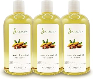 Soapeauty Sweet Almond Oil Cold Pressed Refined | 100% Pure Sweet Almond Oil Available in Bulk | Carrier for Essential Oils, Almond Oil for Skin, Face, and Hair, Soap Making | 48 fl oz (3 * 16 fl oz)